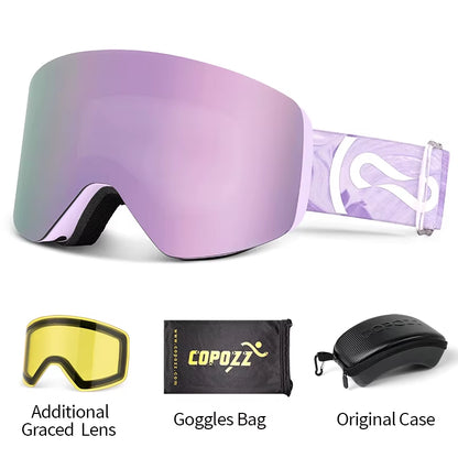 Winter Professional Men Women Ski Goggles Set Magnetic Quick-Change Double Layers Anti-Fog Snowboard Goggles Adults